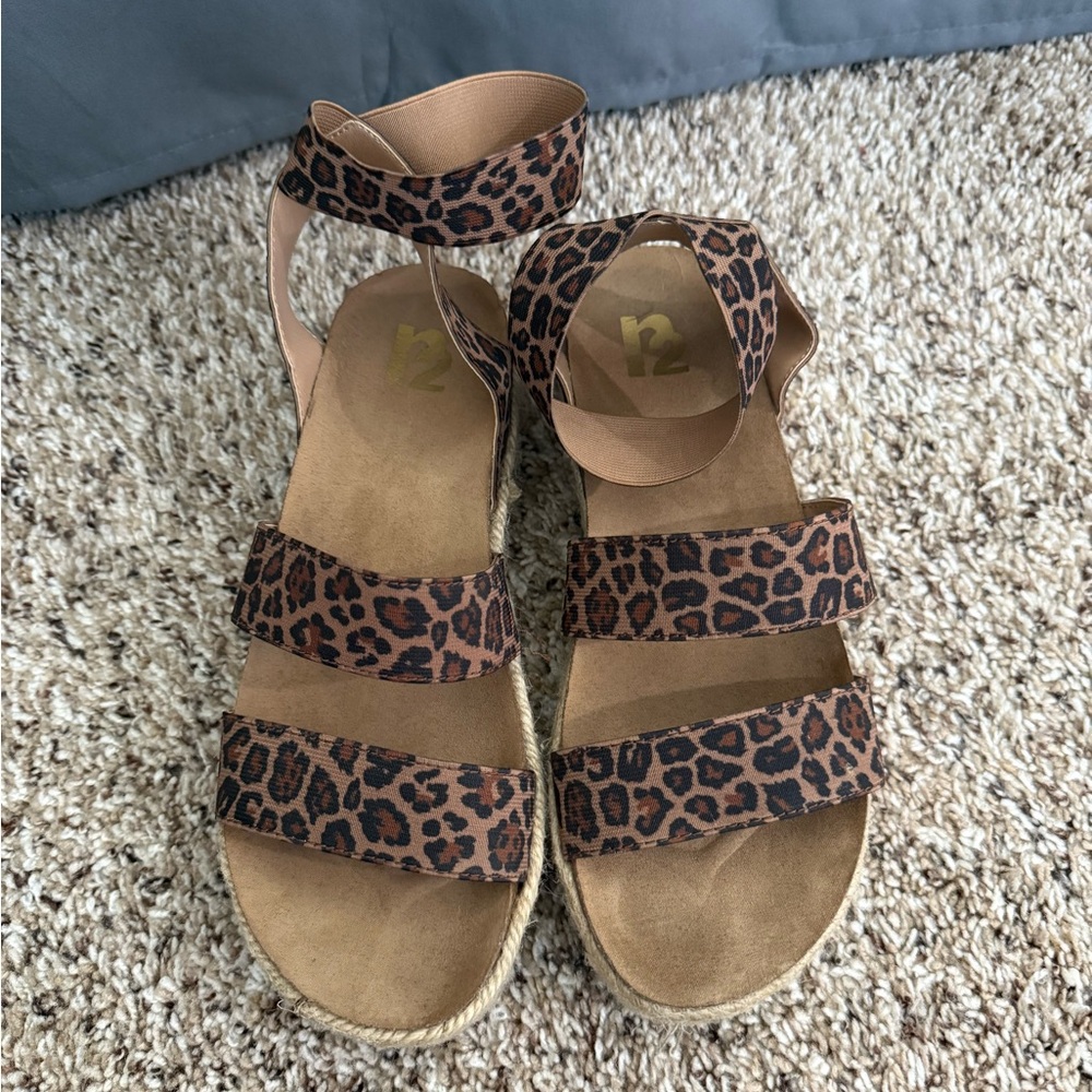 Leopard Print Strappy Women's Sandals - Brown